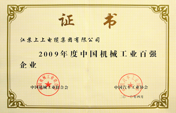 55世纪荣获“2009年度中国机械工业百强企业”